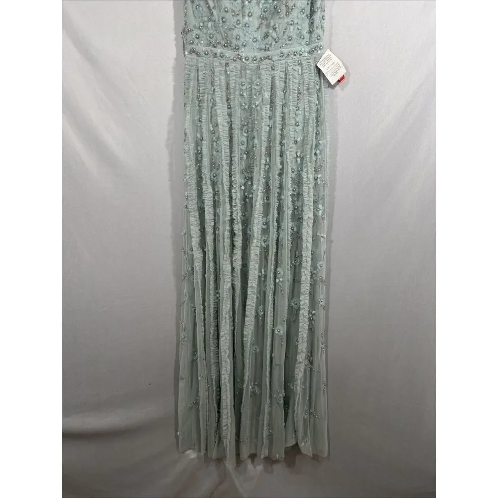 NWT Mac Duggal [ 0 ] 9166 Embellished Ruffled Spaghetti Strap A line Gown‎ Q844